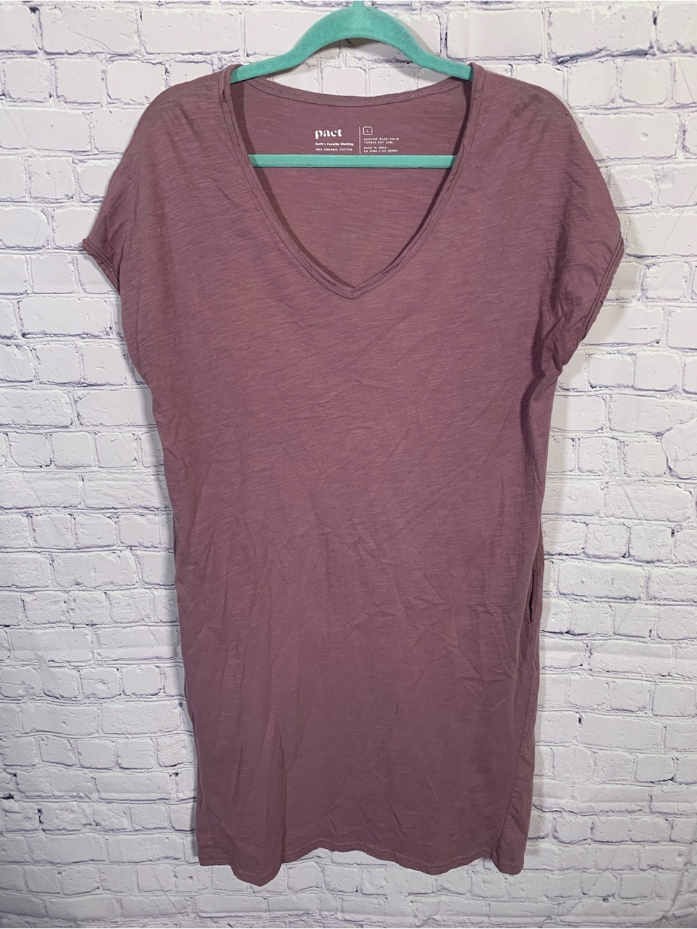 Pact Womens Organic Cotton V-Neck Shirt Dress Purple Size L Minimalist Casual